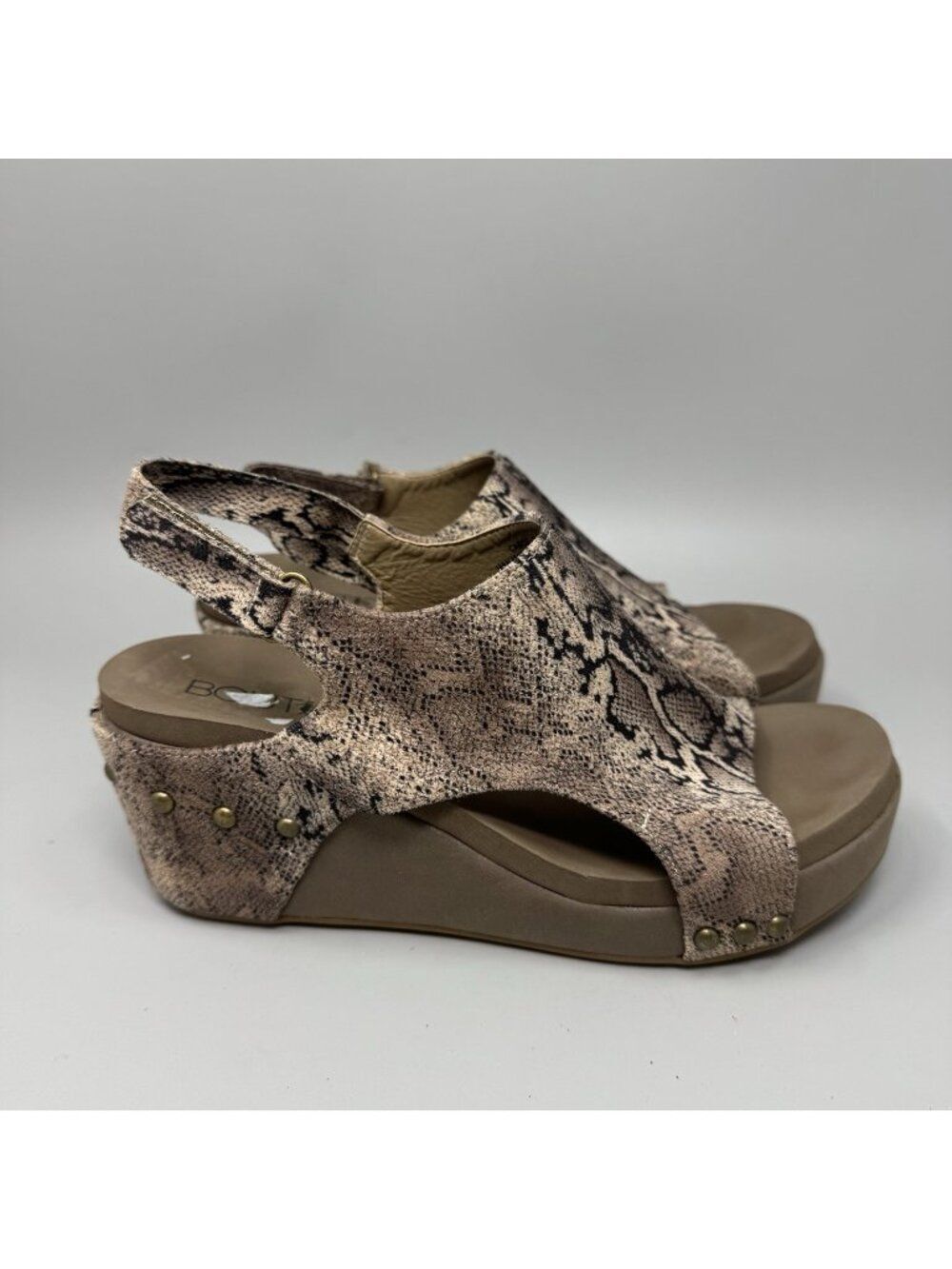 Corkys Cabot Brown Women’s Snake Print Wedge Size 9